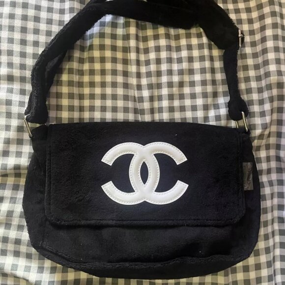 Chanel Precision Terry Cloth Crossbody Bag CC LOGO Black